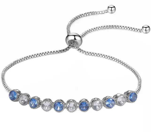 Blue and Shining Dimond Like Designer Elegant Luxury Bracelet Siver chain Sunday's Creative