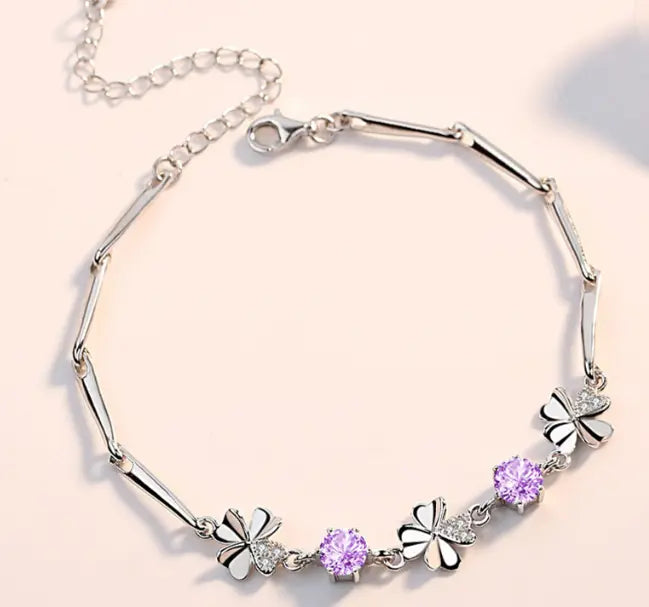 Lucky clover with diamond like Designer Elegant Luxury Bracelet Shining white or Purple Sunday's Creative