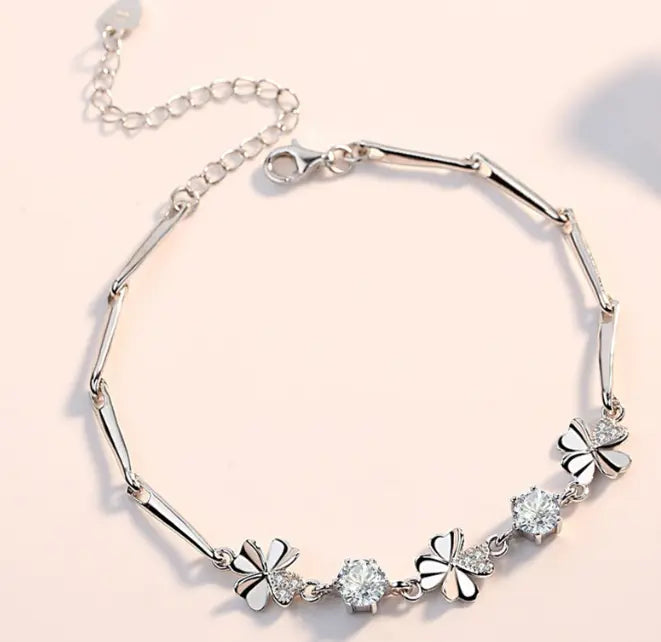 Lucky clover with diamond like Designer Elegant Luxury Bracelet Shining white or Purple Sunday's Creative