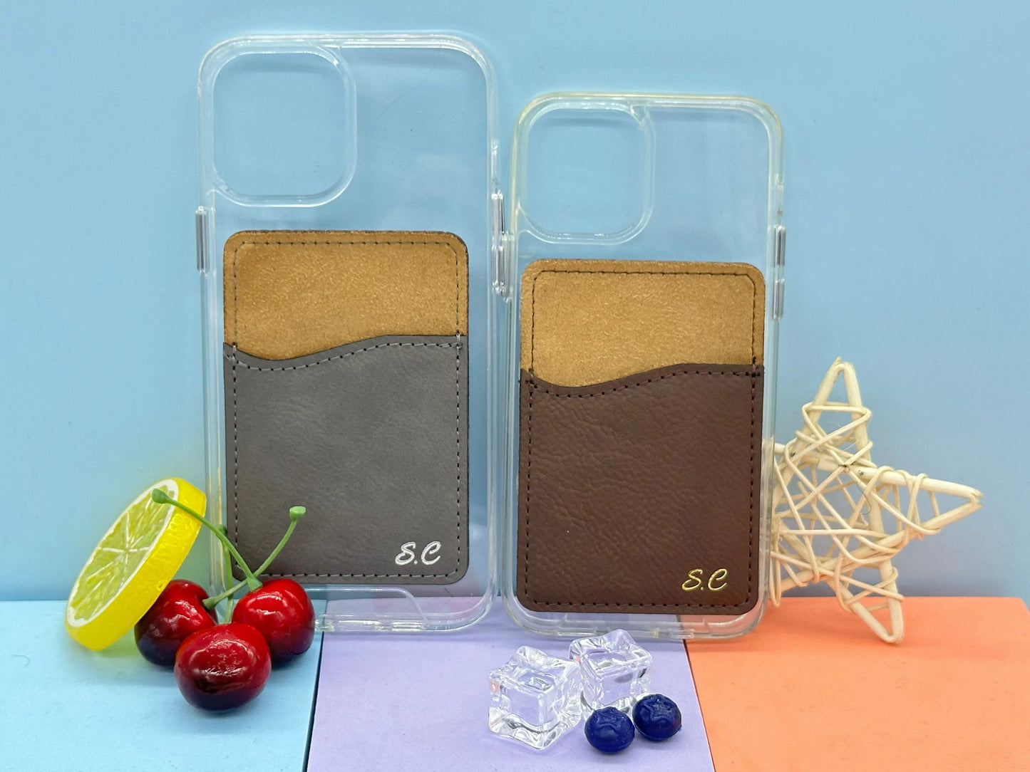 Personalised Initials Gold or Silver Emboss Leather Card Holder for Phone case Sunday's Creative