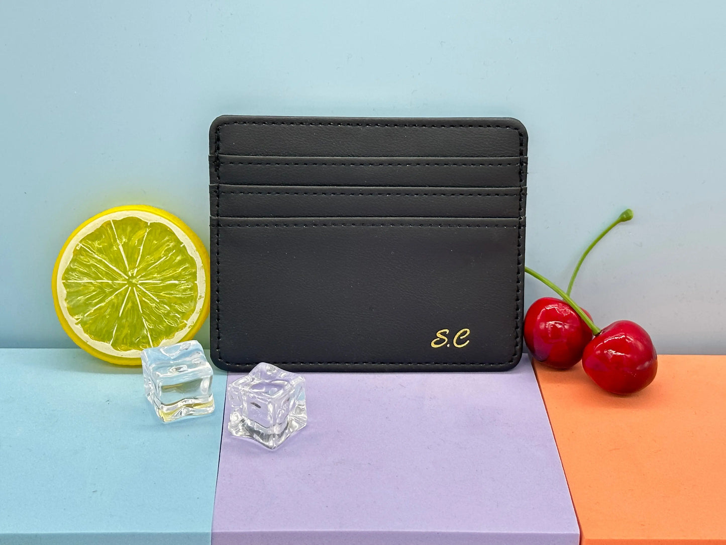 Personalised Initials Gold or Silver Emboss Leather Card Holder with Coin Purse Sunday's Creative