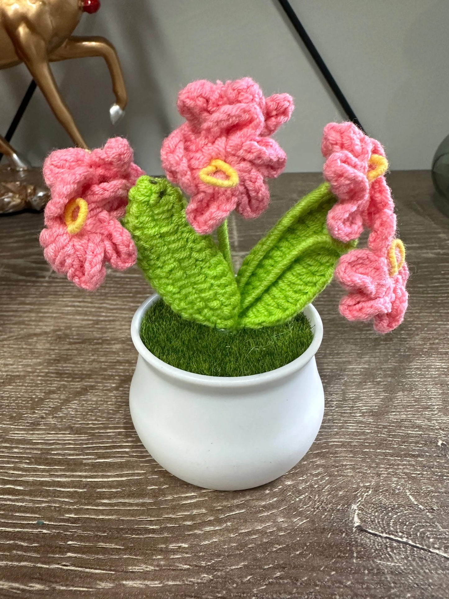 Pink Forget-Me-Not hand Crochet Woolen knitting flower pot - Sunday's Creative