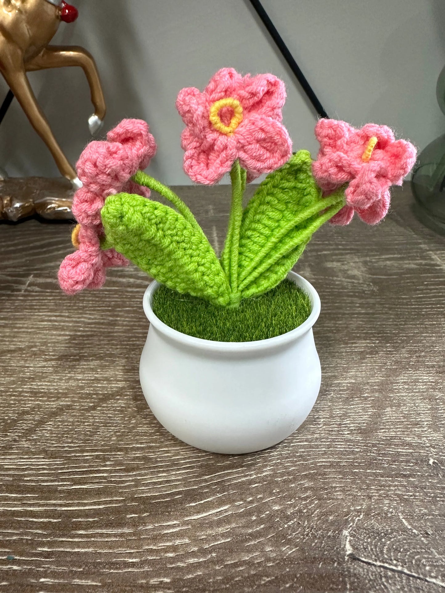 Pink Forget-Me-Not hand Crochet Woolen knitting flower pot - Sunday's Creative