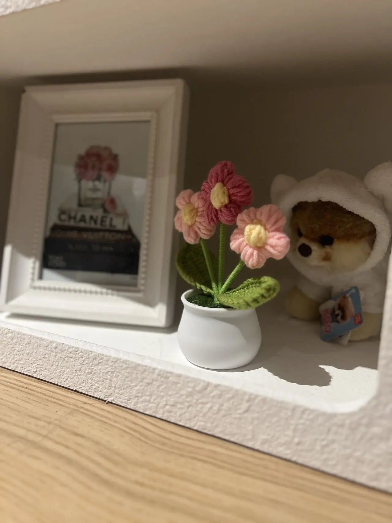 Pink Forget-Me-Not hand Crochet Woolen knitting flower pot - Sunday's Creative