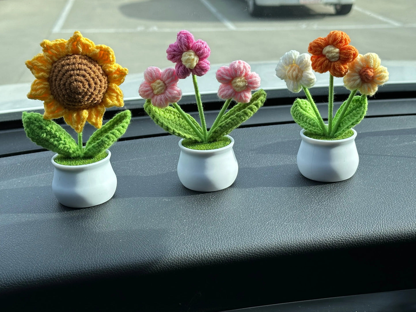 Pink Forget-Me-Not hand Crochet Woolen knitting flower pot - Sunday's Creative