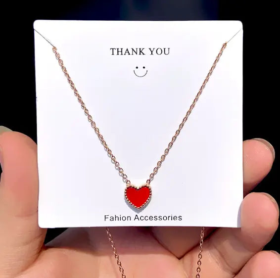 Stainless Steel Little Red Heart Designer Elegant Luxury Necklace Rose Gold Sunday's Creative