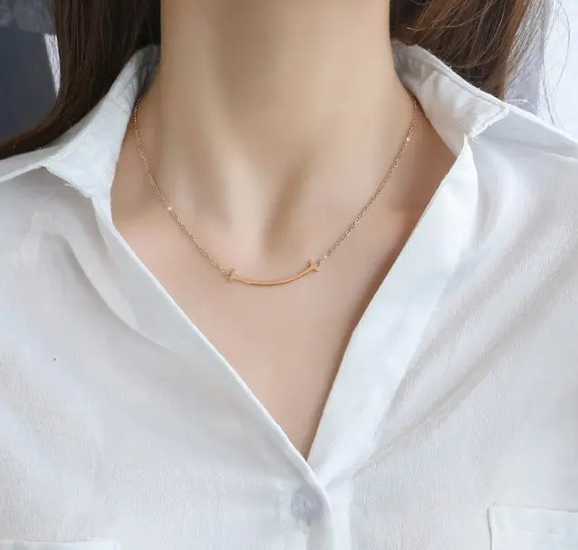 Stainless Steel Smile Designer Elegant Luxury Necklace Rose Gold Sunday's Creative