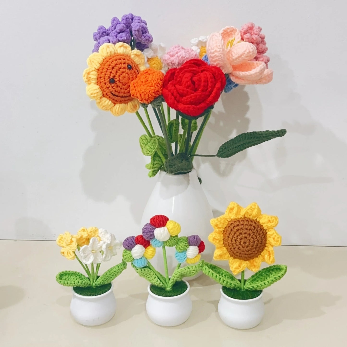 Woolen knitting flower pots Sunday's Creative