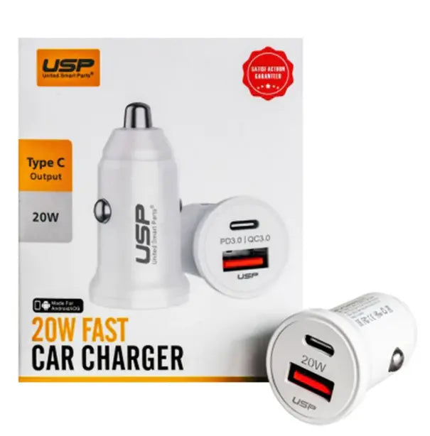 USP 20W Fast Car Charger Dual Port USB USB-C 12V 24V Sunday's Creative