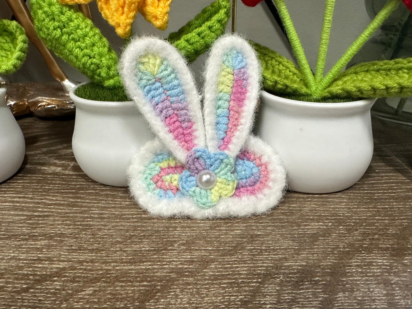 Hand knitted Woolen Hair Clip Rainbow Bunny Sunday's Creative