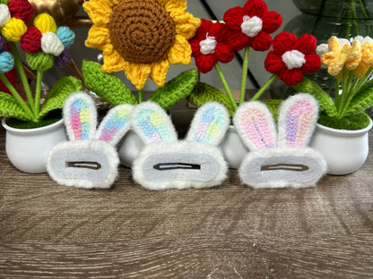 Hand knitted Woolen Hair Clip Rainbow Bunny Sunday's Creative