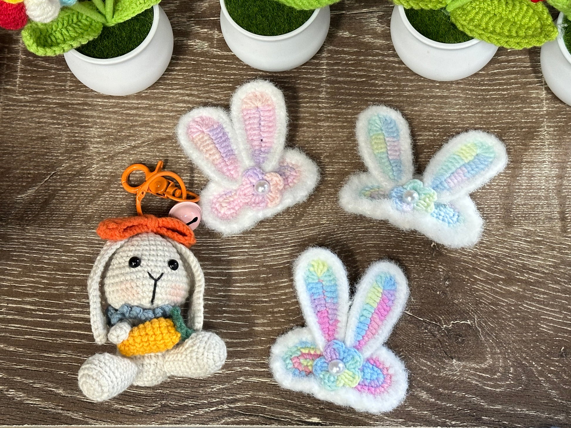 Hand knitted Woolen Hair Clip Rainbow Bunny Sunday's Creative