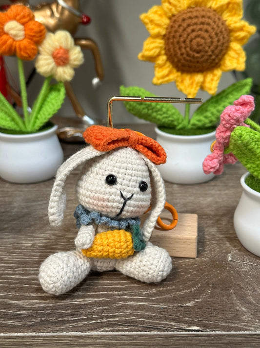 Hand knitted Woolen Key Chain/Bag Decor Grey Rabbit Sunday's Creative