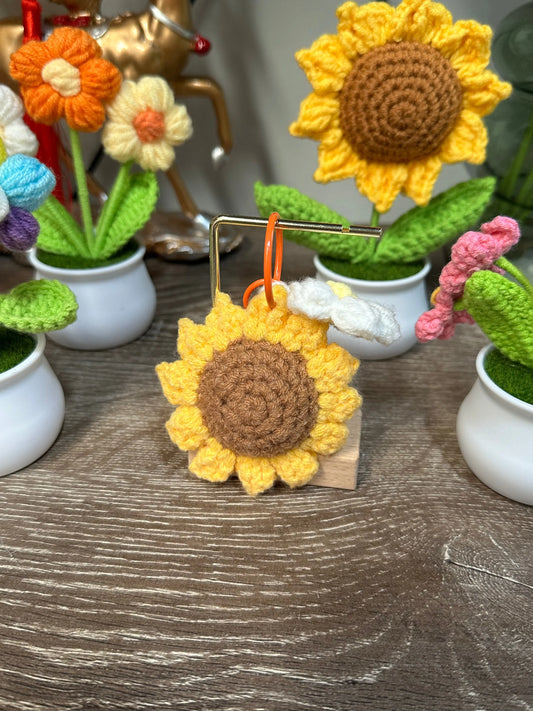 Hand knitted Woolen Key Chain/Bag Decor Sunflower Sunday's Creative
