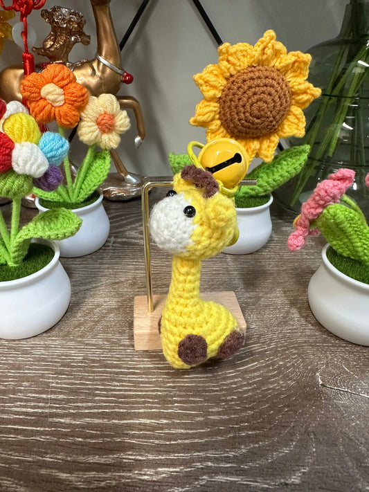 Hand knitted Woolen Key Chain/Bag Decor Yellow Giraffe Sunday's Creative