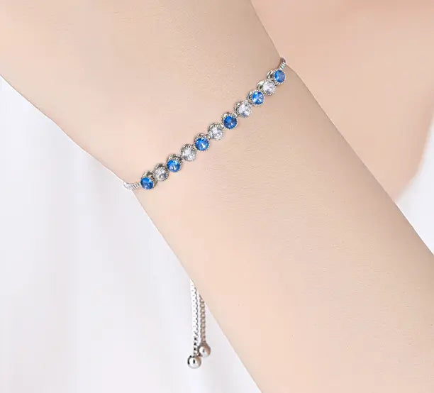 Blue and Shining Dimond Like Designer Elegant Luxury Bracelet Siver chain Sunday's Creative