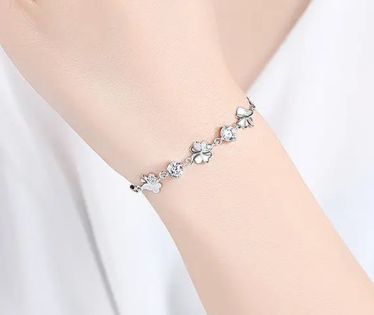 Lucky clover with diamond like Designer Elegant Luxury Bracelet Shining white or Purple Sunday's Creative