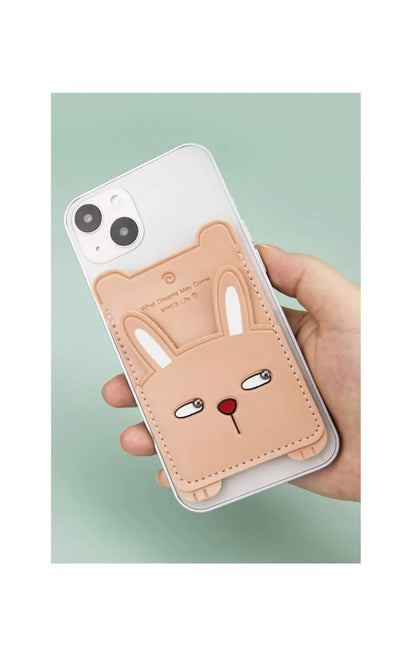 Personalized PU Leather Sticky Mobile Phone Wallet Card Holder Pink Rabbit or White Panda Sunday's Creative
