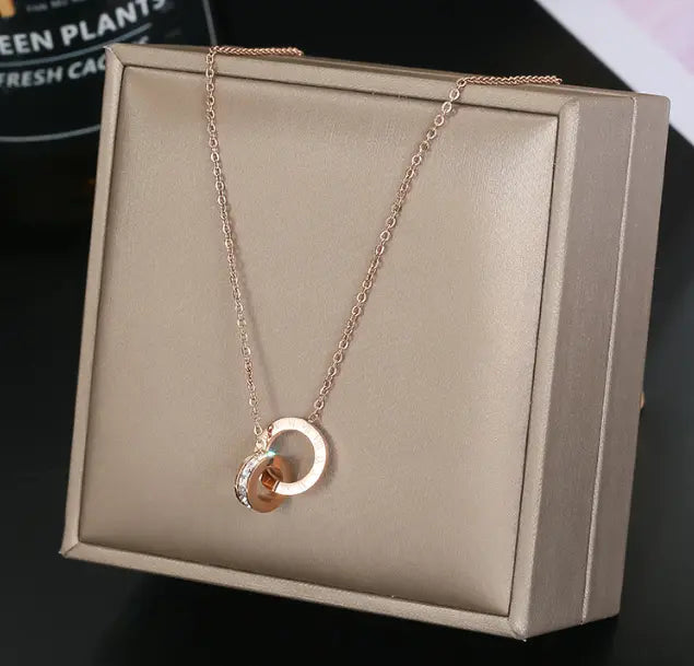 Stainless Steel Double Ring Designer Elegant Luxury Necklace Rose Gold Sunday's Creative