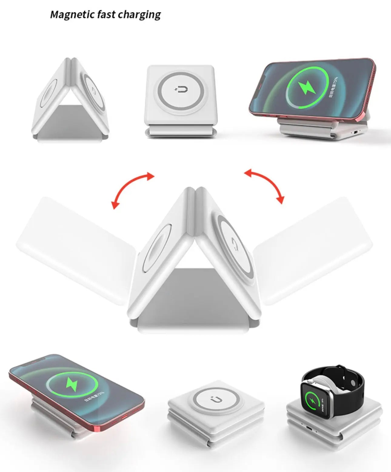 Wireless Charging Pad for iPhone Foldable, Compact 3 in 1 Wireless Charger Stand Sunday's Creative