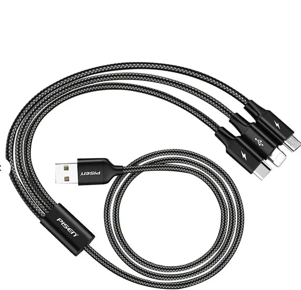 1.2M 3in1 Aluminum Alloy Braided Charging Cable(1200mm) AP06-1200 PISEN Sunday's Creative