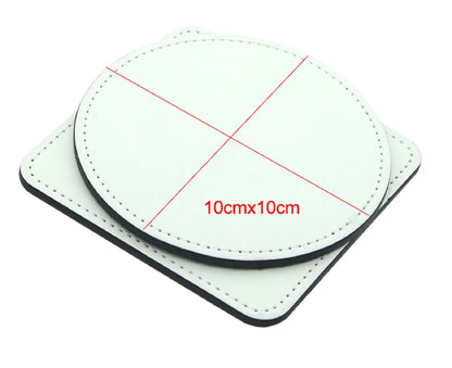 Personalized PU Leather 10cm Round Cup Mat Drink Coasters Sunday's Creative